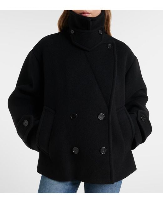Chloé Black Double-Breasted Wool-Blend Peacoat