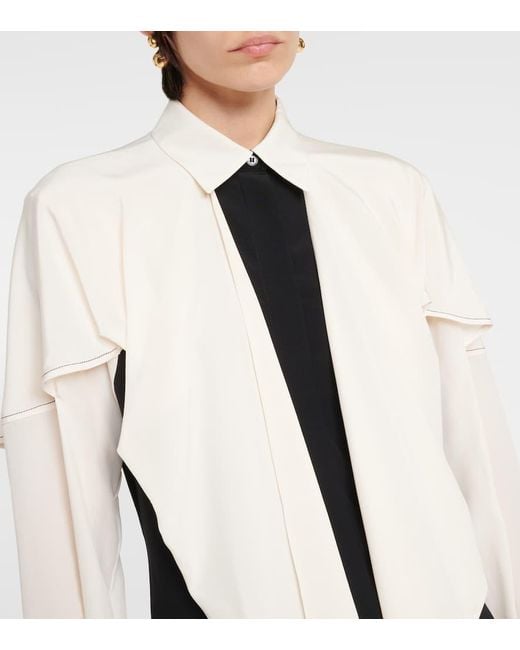 Victoria Beckham White Bow-Detail Silk Crepe De Chine Blouse