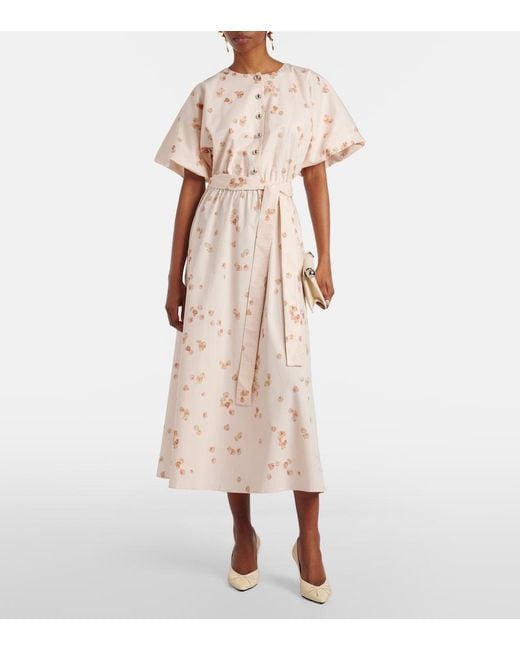 Altuzarra Natural Paulina Floral Belted Cotton-Blend Midi Dress