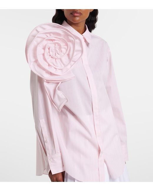 Dorothee Schumacher Pink Striped Power Floral-Applique Cotton-Blend Shirt