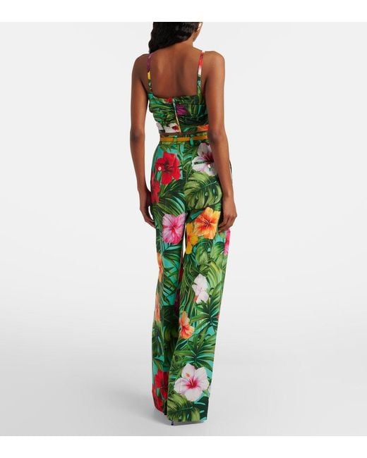 Dolce & Gabbana Green Floral Cotton Wide-Leg Pants