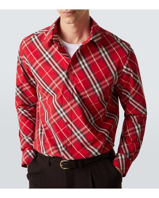 Burberry Red Checked Cotton Shirt for men