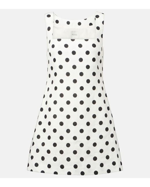 Posse White Alice Polka-Dot Linen Minidress