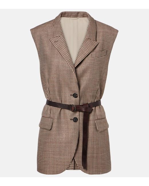 Brunello Cucinelli Natural Houndstooth Wool-Blend Vest