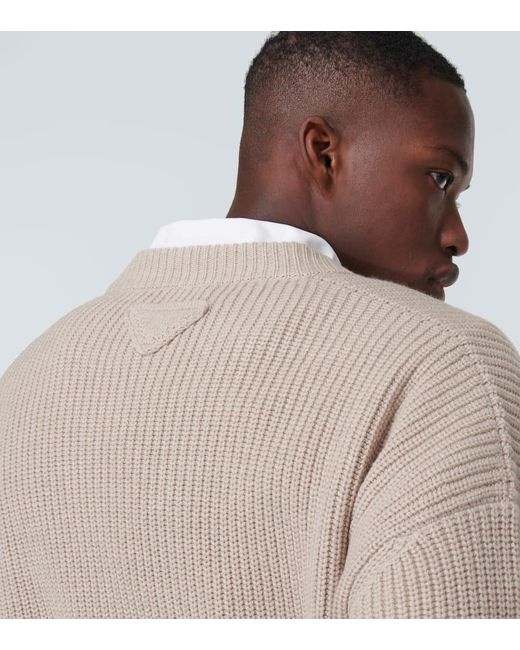 Prada Natural Oversized Ribbed-Knit Cashmere Cardigan for men