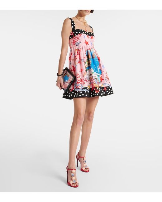 Dolce & Gabbana Red Capri Printed Cotton Minidress
