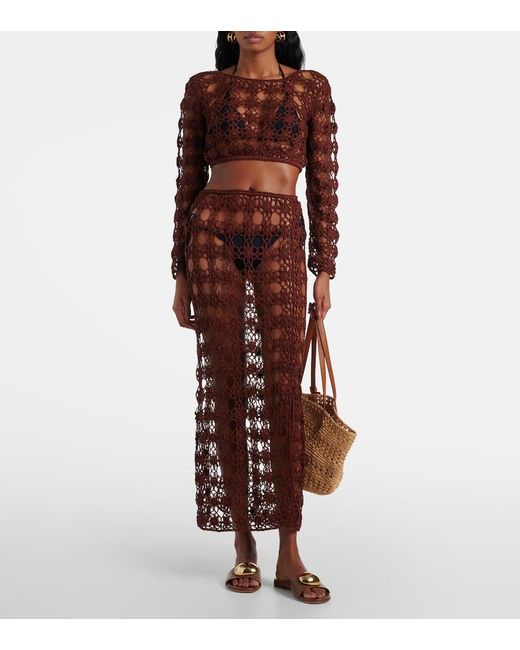 Anna Kosturova Brown Bella Crochet Cotton Maxi Skirt