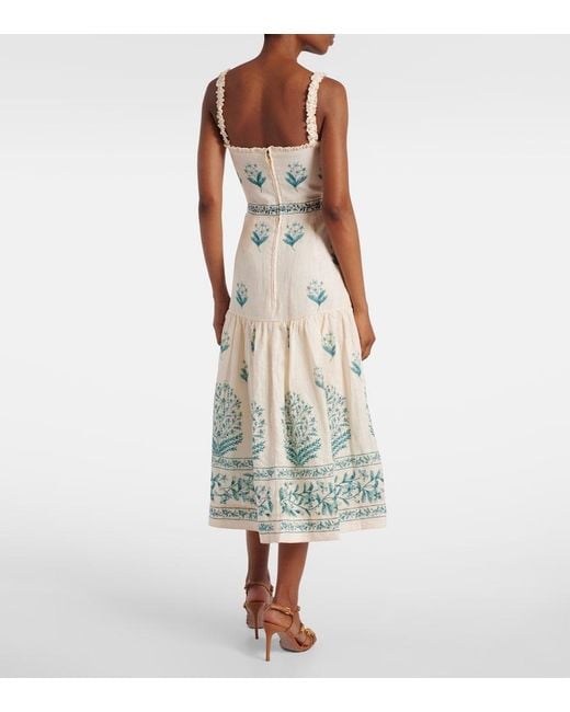 Agua Bendita White Nispero Ceiba Floral Linen Midi Dress