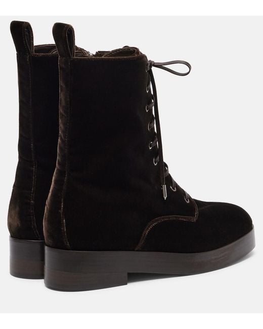 Aquazzura Black Ben 20 Leather-Trimmed Velvet Combat Boots