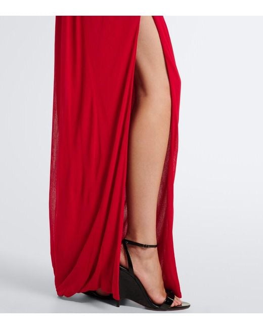 Balmain Red Draped Jersey Crepe Gown