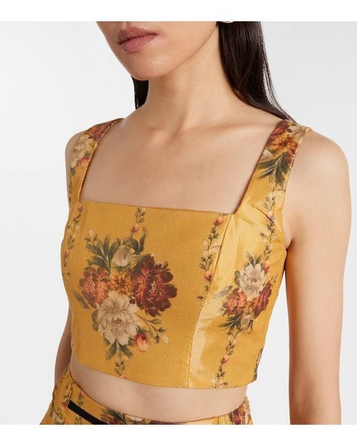 Agua Bendita Metallic Amanda Floral Cotton-Blend Crop Top