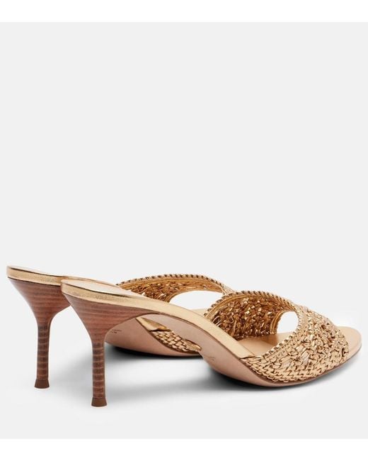 Veronica Beard Natural Woven Metallic Leather Mules