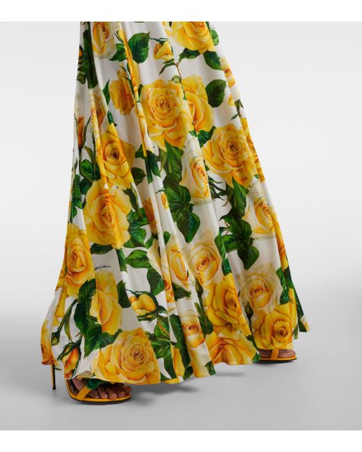 Dolce & Gabbana Metallic Floral Pleated Maxi Dress