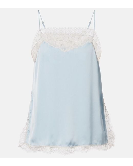 Faithfull The Brand Blue Hanna Lace-Trimmed Satin Camisole
