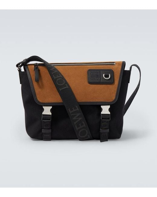 Loewe Black Flex Medium Canvas And Suede Messenger Bag for men