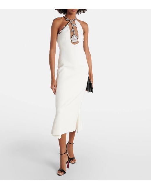 David Koma White Crystal-embellished Cady Midi Dress