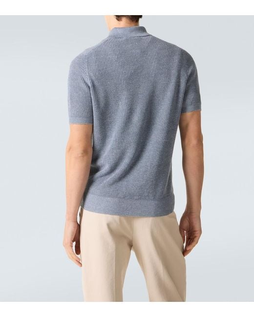 Brunello Cucinelli Blue Linen And Cotton Polo Shirt for men