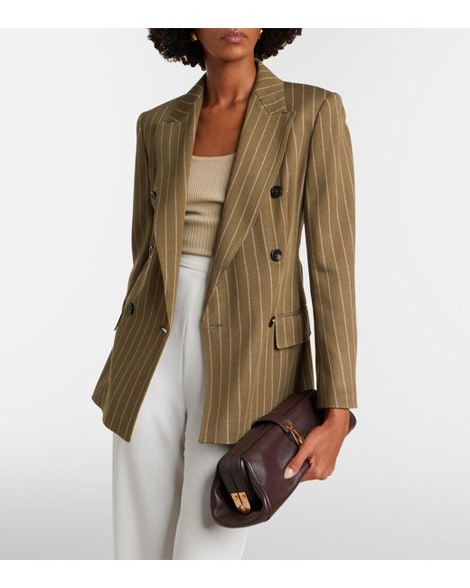 Max Mara Green Balta Pinstripe Double-Breasted Blazer
