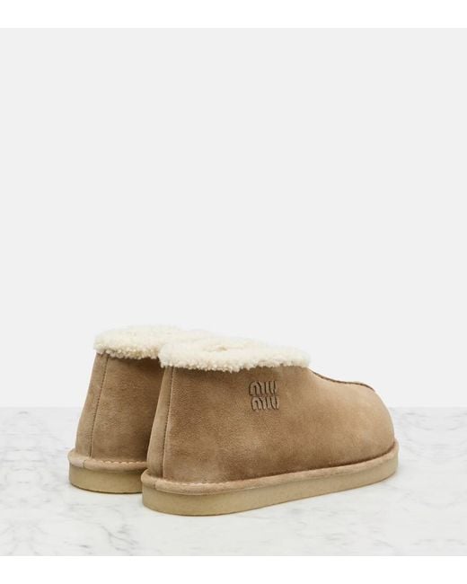 Miu Miu Natural Shearling-Lined Suede Ankle Boots