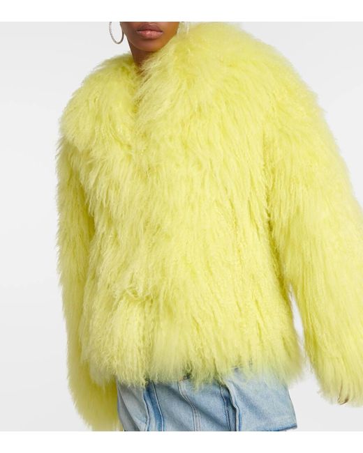 The Attico Yellow Cropped-Mantel aus Faux Fur