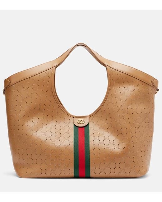 Gucci Brown Giglio Large Leather Tote Bag