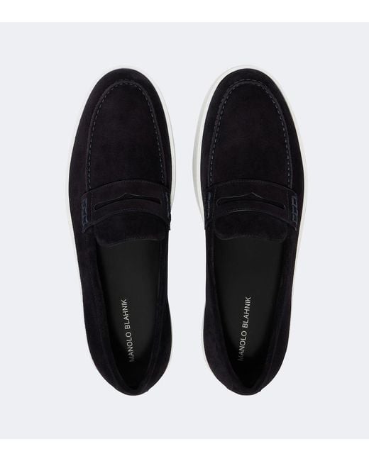 Manolo Blahnik Black Ellis Suede Penny Loafers for men