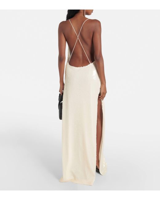 Magda Butrym Natural Sequined Open-Back Gown