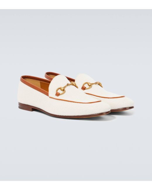 Gucci White Joardaan Horsebit Leather-trimmed Coated-canvas Loafers for men