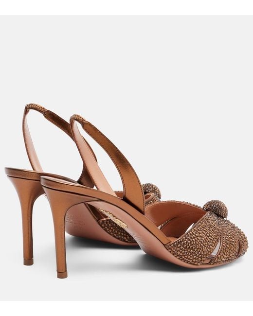 Aquazzura Brown Italian Flirt 75 Embellished Leather Sandals