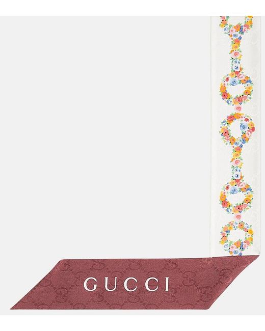 Gucci White Bedrucktes Tuch Horsebit aus Seide