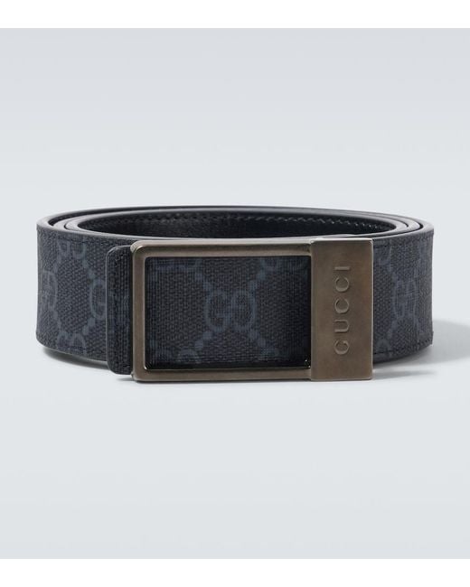 Gucci Black Gg Canvas Reversible Leather Belt for men