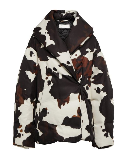 Dries Van Noten Cow-print Puffer Jacket in Ecru (Black) | Lyst