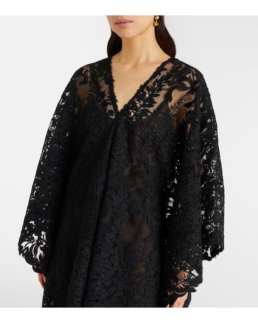 Oscar de la Renta Black Guipure Lace Kaftan