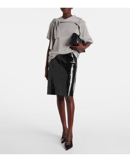 Totême Black Croc-Effect Leather Miniskirt