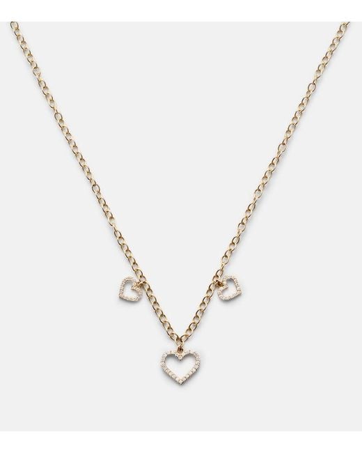 Sydney Evan White Three Hearts 14Kt Necklace With Diamonds