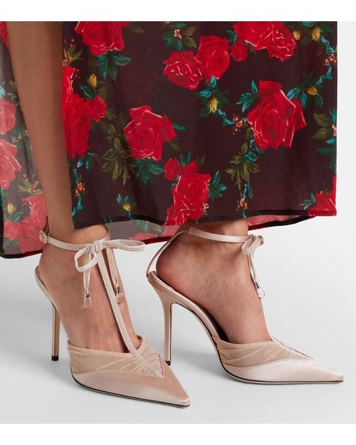 Jimmy Choo Natural Afia 100 Velvet-Trimmed Satin Pumps