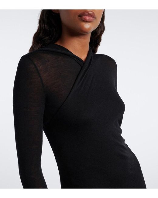 Fendi Black Hooded Wool Midi Dress