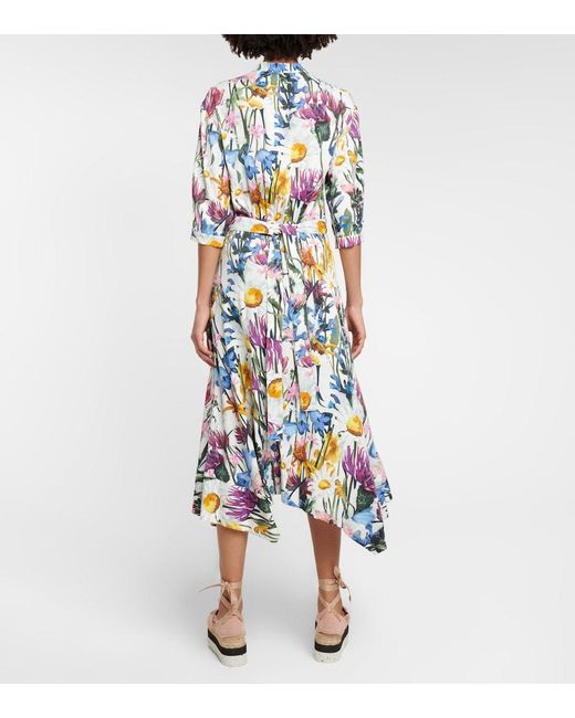 Stella McCartney Blue Floral Satin Midi Dress