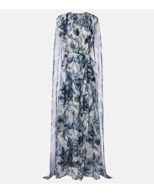 Oscar de la Renta Blue Caped Silk Gown