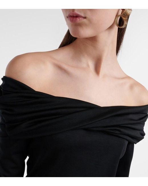 Max Mara Black Orafo Off-Shoulder Virgin Wool Top