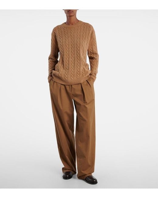 The Row Brown Lido Cable-Knit Wool Sweater