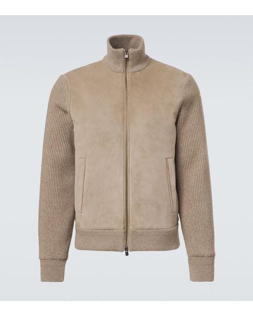 Agnona Natural Cashmere And Suede Bomber Jacket for men