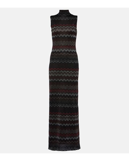 Missoni Black Zig Zag Metallic Knit Maxi Dress