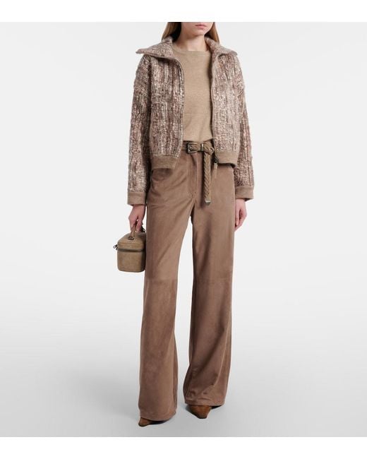 Brunello Cucinelli Natural Lurex Cashmere And Silk-Blend T-Shirt