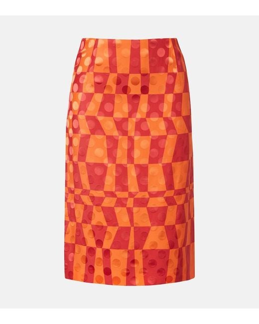 Dries Van Noten Orange Satin Jacquard Midi Skirt