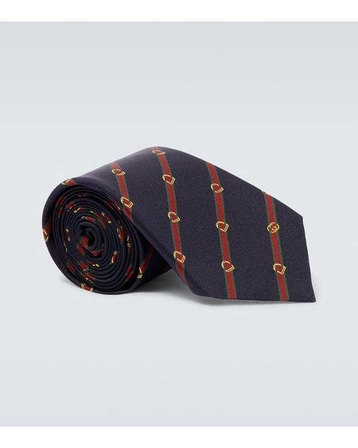 Gucci Blue Web Stripe Silk Twill Jacquard Tie for men