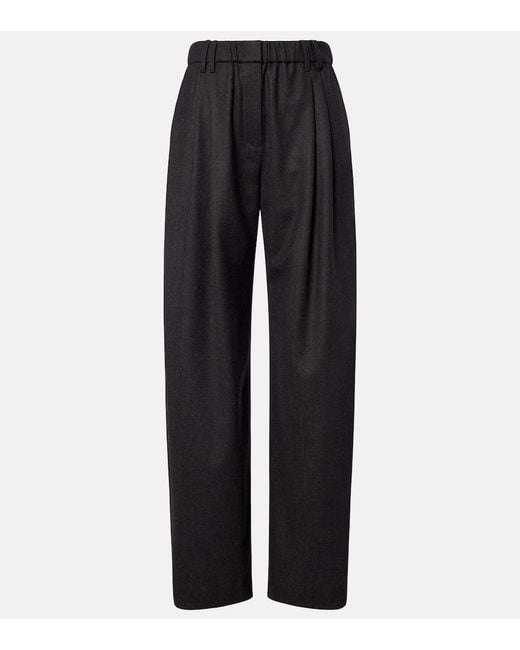 Brunello Cucinelli Black Monili Virgin Wool Wide-Leg Pants