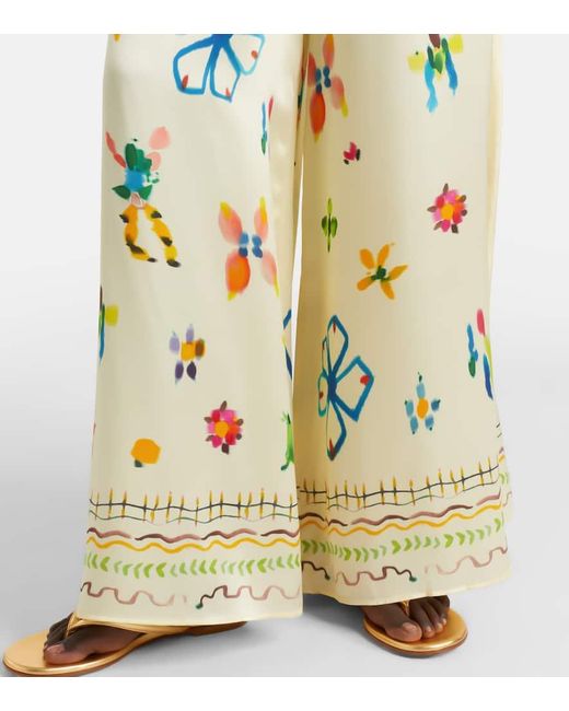 ALÉMAIS Metallic Sidi Floral Silk Palazzo Pants
