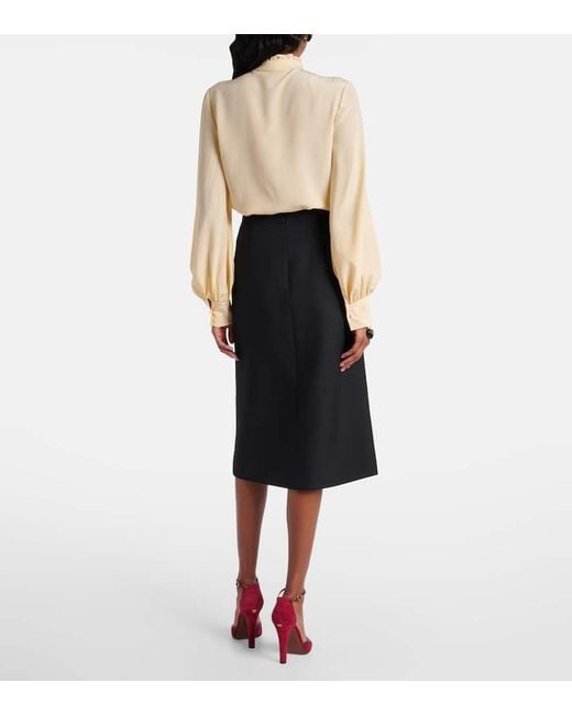 Valentino Black Belted Wool And Silk Midi Skirt
