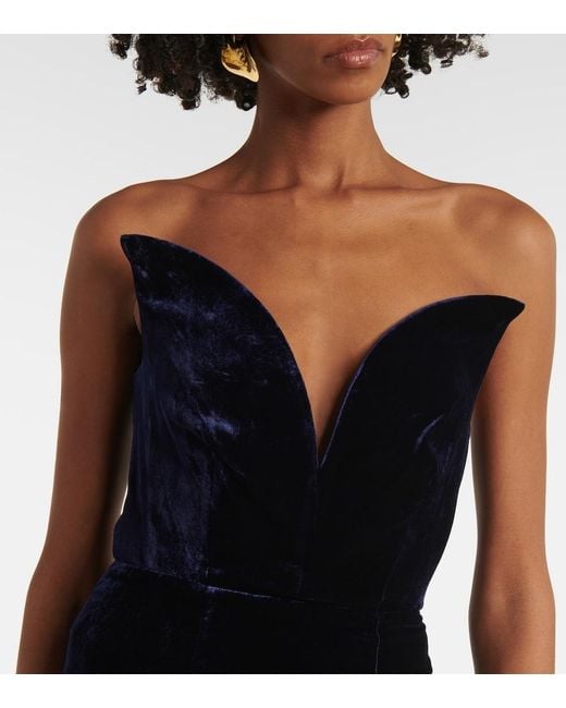 Roland Mouret Blue Strapless Velvet Gown